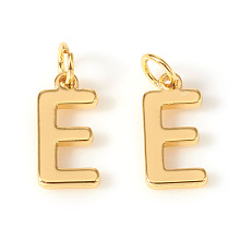 Honeyhandy Brass Charms, with Jump Rings, Letter, Real 18K Gold Plated, Letter.E, E: 10x5x1mm, Hole: 2.5mm