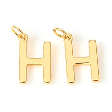 Honeyhandy Brass Charms, with Jump Rings, Letter, Real 18K Gold Plated, Letter.H, H: 10x6.5x1mm, Hole: 2.5mm