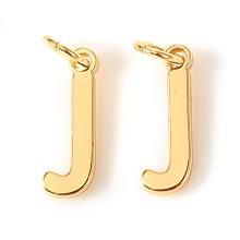 Honeyhandy Brass Charms, with Jump Rings, Letter, Real 18K Gold Plated, Letter.J, J: 10x3.5x1mm, Hole: 2.5mm