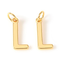 Honeyhandy Brass Charms, with Jump Rings, Letter, Real 18K Gold Plated, Letter.L, L: 10x4.5x1mm, Hole: 2.5mm