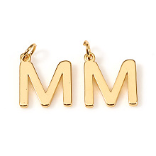 Honeyhandy Brass Charms, with Jump Rings, Letter, Real 18K Gold Plated, Letter.M, M: 10x9x1mm, Hole: 2.5mm