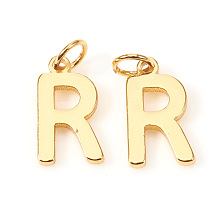 Honeyhandy Brass Charms, with Jump Rings, Letter, Real 18K Gold Plated, Letter.R, R: 10x5.5x1mm, Hole: 2.5mm