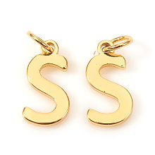 Honeyhandy Brass Charms, with Jump Rings, Letter, Real 18K Gold Plated, Letter.S, S: 10x5x1mm, Hole: 2.5mm