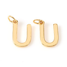 Honeyhandy Brass Charms, with Jump Rings, Letter, Real 18K Gold Plated, Letter.U, U: 9.5x6.5x1mm, Hole: 2.5mm