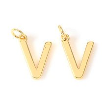 Honeyhandy Brass Charms, with Jump Rings, Letter, Real 18K Gold Plated, Letter.V, V: 10.5x7x1mm, Hole: 2.5mm