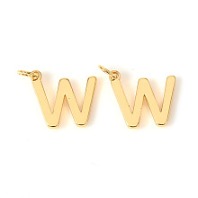 Honeyhandy Brass Charms, with Jump Rings, Letter, Real 18K Gold Plated, Letter.W, W: 9.5x11x1mm, Hole: 2.5mm