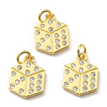 Honeyhandy Brass with Cubic Zirconia Pendants, Long-Lasting Plated, Lead Free & Cadmium Free, Dice, Real 18K Gold Plated, 14.5x10.5x1.8mm, Hole: 3.5mm