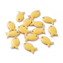 Honeyhandy Brass Charms, with Enamel, Fish, Raw(Unplated), Yellow, 13.5x7.5x2mm, Hole: 1.2mm