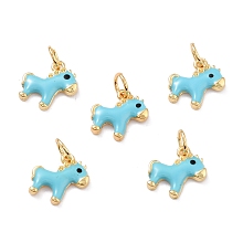 Honeyhandy Real 18K Gold Plated Brass Charms, with Enamel and Jump Rings, Long-Lasting Plated, Horse, Deep Sky Blue, 11x11x1.5mm, Jump Ring: 5x1mm, 3mm Inner Diameter