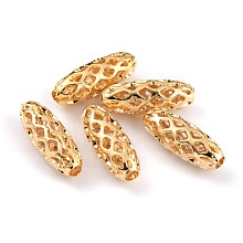 Honeyhandy Brass Beads, Long-Lasting Plated, Hollow Out, Rice, Real 24K Gold Plated, 10x4mm, Hole: 1.4mm