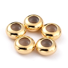 Honeyhandy Brass Beads, with Rubber Inside, Slider Beads, Stopper Beads, Long-Lasting Plated, Rondelle, Real 24K Gold Plated, 8x4mm, Rubber Hole: 2mm