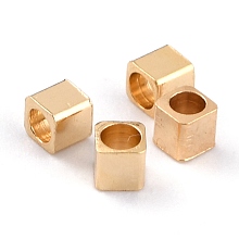 Honeyhandy Brass Spacer Beads, Long-Lasting Plated, Cube with Round Hole, Real 24K Gold Plated, 2x2x2mm, Hole: 1.2mm