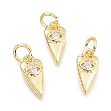 Honeyhandy Brass Micro Pave Cubic Zirconia Pendants, with Jump Ring, Heart with Eye, Real 18K Gold Plated, Clear, 12x5.5x2.3mm, Jump Rings: 5x0.8mm, Inner Diameter: 3mm