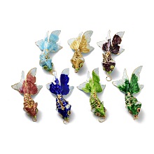 Brass Cloisonne Pendants, Gold Fish Charms with Jump Rings, Golden, Mixed Color, 100~108x55x27mm, Hole: 6.5mm