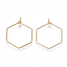 Honeyhandy Brass Earring Hooks, Hexagon, Nickel Free, Real 18K Gold Plated, 20 Gauge, 26~26.5x20~20.5x0.8mm, Pin: 0.8mm