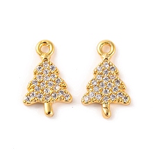 Brass Micro Pave Clear Cubic Zirconia Pendants, Christmas Trees, Real 18K Gold Plated, 12.6x7.7x1.6mm, Hole: 1~1.2mm