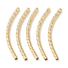 Honeyhandy Brass Tube Beads, Long-Lasting Plated, Curved Beads, Tube, Real 24K Gold Plated, 34x2mm, Hole: 1.2mm