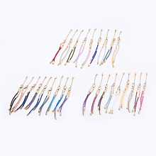 Honeyhandy Braided Cotton Cord Bracelet Making, with Brass Lobster Claw Clasps and Extender Chains, with Rhinestone, Golden, Mixed Color, 5-3/8 inch~5-1/2 inch(13.5~14cm), 3mm, Hole: 2mm