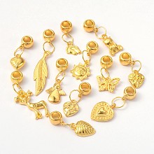 Honeyhandy Alloy Large Hole European Beads, Mixed Shape, Golden, 27~50x8.5~16x1.5~5mm, Hole: 4.5mm