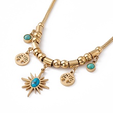 Honeyhandy Synthetic Turquoise Pendant Necklace with 304 Stainless Steel Round Snake Chains, Golden, Golden, 15.94 inch(40.5cm)