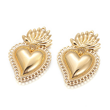 Honeyhandy Alloy Pendants, Sacred Heart, Heart of Holy Flame, Golden, 40x25x3.5mm, Hole: 1.5mm