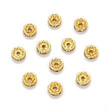 Honeyhandy Iron Rhinestone Spacer Beads, Grade A, Rondelle, Straight Edge, Golden Color, Clear, Size: about 8mm in diameter, 3.5mm thick, hole: 2mm