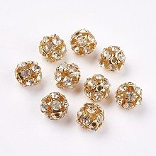 Honeyhandy Brass Clear Rhinestone Beads, Grade B, Round, Golden, 8mm