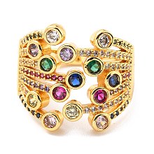 Honeyhandy Brass Micro Pave Cubic Zirconia Finger Rings, Wide Band Rings, Long-Lasting Plated, Real 18K Gold Plated, Colorful, US Size 6(16.5mm)