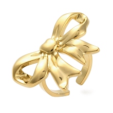 Honeyhandy Stainless Steel Shell Rings, Bowknot, Real 18K Gold Plated, Inner Diameter: 17mm