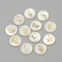 Freshwater Shell Pendants, Flat Round, Golden, 16x3.5~4mm, Hole: 1.5mm