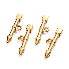 Honeyhandy Ion Plating(IP) 304 Stainless Steel Toggle Clasps Parts, Bar, Arrow, Golden, 23.5x6.5x2.5mm, Hole: 1.8mm