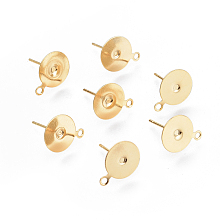 Honeyhandy 304 Stainless Steel Stud Earring Findings, Flat Pad Earring Post, Real 18k Gold Plated, 10mm, Hole: 1.5mm, Pin: 0.8mm