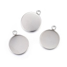 Honeyhandy 304 Stainless Steel Pendant Cabochon Settings, Plain Edge Bezel Cups, Flat Round, Stainless Steel Color, Tray: 20mm, 27x22x2mm, Hole: 3mm