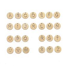 Honeyhandy 304 Stainless Steel Charms, Ion Plating (IP), Flat Round with Letter A~Z, Golden, 10x0.7~1.5mm, Hole:1mm