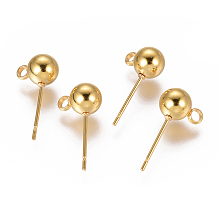 Honeyhandy 304 Stainless Steel Ear Stud Components, with Loop, Ball, Golden, 17x6mm, Hole: 1.8mm, Pin: 0.8mm