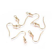 Honeyhandy 304 Stainless Steel Earring Hooks, with Horizontal Loop, Golden, 20x20x3mm, Hole: 2mm, Pin: 0.6mm