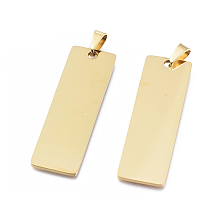 Honeyhandy Ion Plating(IP) 304 Stainless Steel Pendants, Stamping Blank Tag, Rectangle, Golden, 48x15x1mm, Hole: 4x7mm