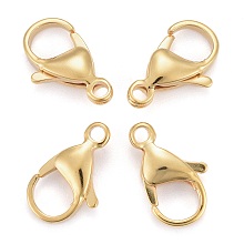 Honeyhandy 304 Stainless Steel Lobster Claw Clasps, Parrot Trigger Clasps, Real 24K Gold Plated, 15x9x4.5mm, Hole: 2mm