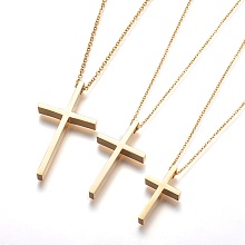 Honeyhandy 304 Stainless Steel Pendant Necklaces, Cross, Golden, 17.71 inch~20.47 inch(45~52cm)