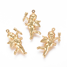 Nbeads  304 Stainless Steel Pendants, Matte, Angel/Cupid, Golden, 29x16.5x5mm, Hole: 0.8mm