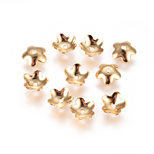 Honeyhandy Vacuum Plating 304 Stainless Steel Bead Caps, 5-Petal, Flower, Golden, 5.5x2mm, Hole: 0.8mm