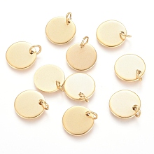 Honeyhandy Ion Plating(IP) 304 Stainless Steel Charms, Stamping Blank Tag, with Jump Rings, Flat Round, Golden, 12x1mm, Hole: 3.5mm