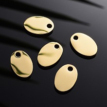 Honeyhandy 304 Stainless Steel Pendants, Manual Polishing, Blank Stamping Tags, Oval, Golden, 13x9x1.8mm, Hole: 1.3mm