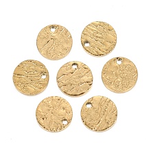 Honeyhandy Ion Plating(IP) 304 Stainless Steel Charms, Textured, Laser Cut, Flat Round, Golden, 10x1mm, Hole: 1.4mm