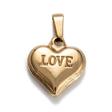 Honeyhandy Valentine's Day 201 Stainless Steel Charms, Heart with Word Love, Golden, 19x17x5mm, Hole: 7x3.5mm