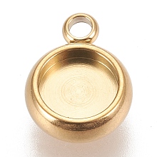 Honeyhandy Ion Plating(IP) 304 Stainless Steel Pendant Cabochon Settings, Lace Edge Bezel Cups, Flat Round, Golden, Tray: 6mm, 11x8.5x3mm, Hole: 1.8mm