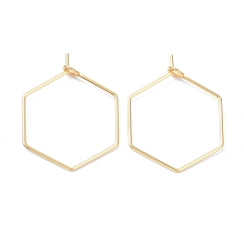 Honeyhandy 316 Stainless Steel Hoop Earring Findings, Wine Glass Charms Findings, Hexagon, Real 18K Gold Plated, 26x19.5x0.6mm, Hole: 2mm