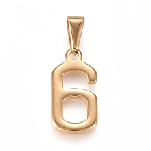 Honeyhandy 304 Stainless Steel Pendants, Number, Golden, Num.6, 21x10.5x1.5mm, Hole: 6x3mm