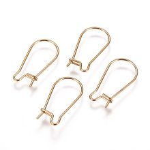 Honeyhandy Ion Plating(IP) 304 Stainless Steel Hoop Earrings Findings Kidney Ear Wires, Golden, 20x10x0.7mm, 21 Gauge