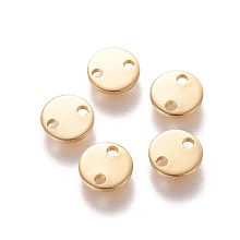 Honeyhandy 304 Stainless Steel Links connectors, Flat Round, Real 24k Gold Plated, 6x0.8mm, Hole: 1mm